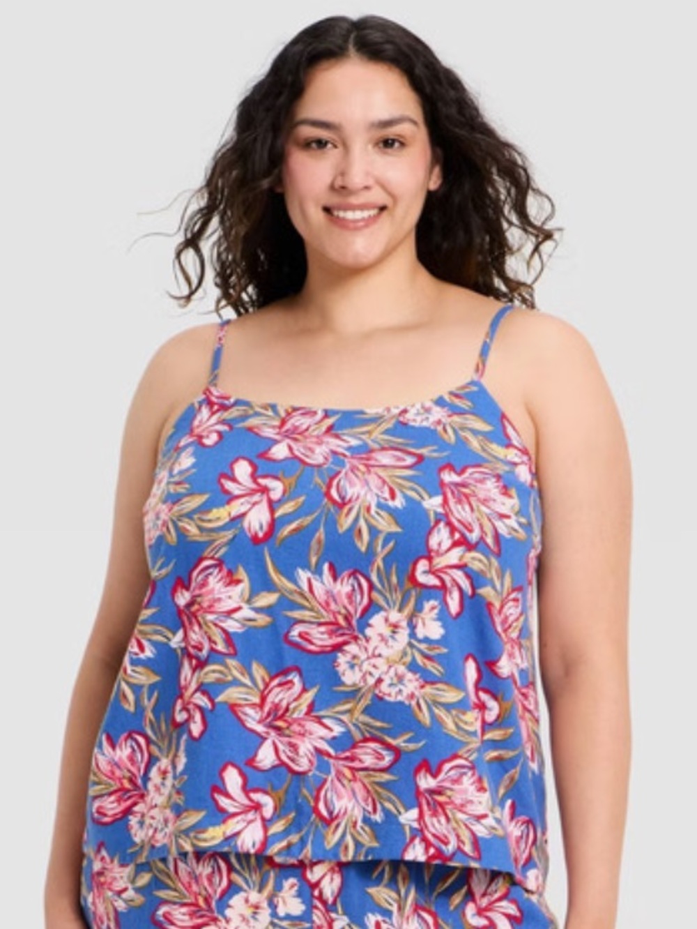 A NEW DAY Blue Floral Linen Blend Cami Tank Top Size XXL - NWT 🌸💙🌿